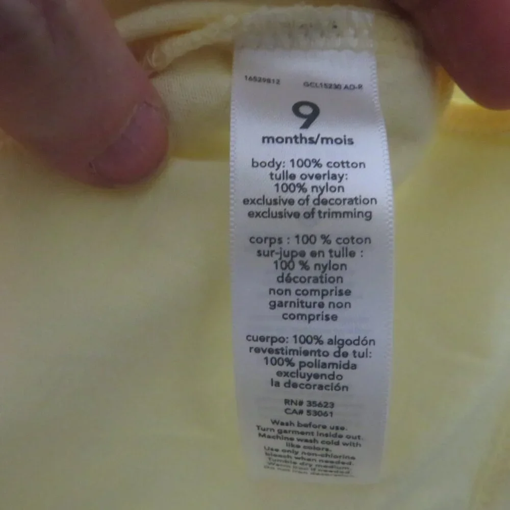 Baby Yellow Dress w butterflies Cotton & Tulle with panties 9mts Carters